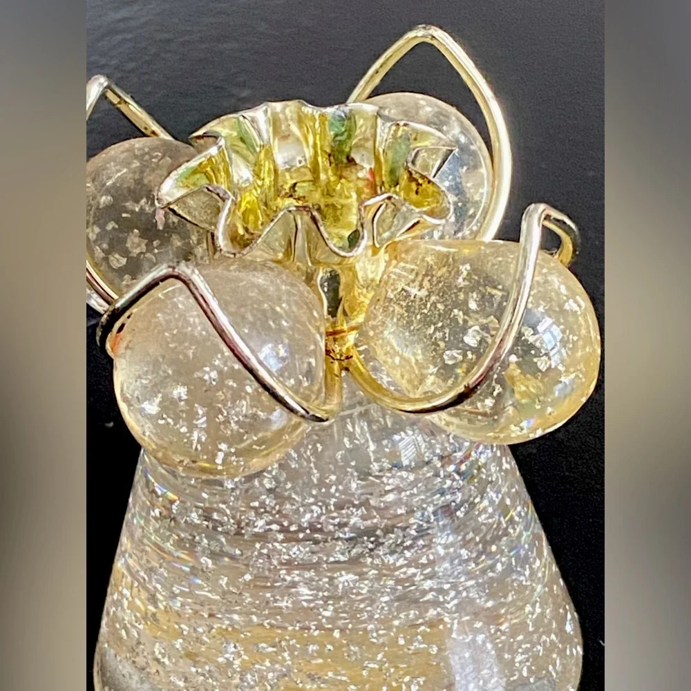 Vintage Lucite Acrylic Candle Sticks Holders Clear W/Gold Flecks Cone & Ball